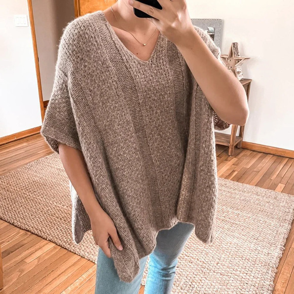 Jarbo Sweaters - Jarbo Baby Alpaca Blend Brown Knit V Neck Soft Bohemian Oversized Sweater Vest 0